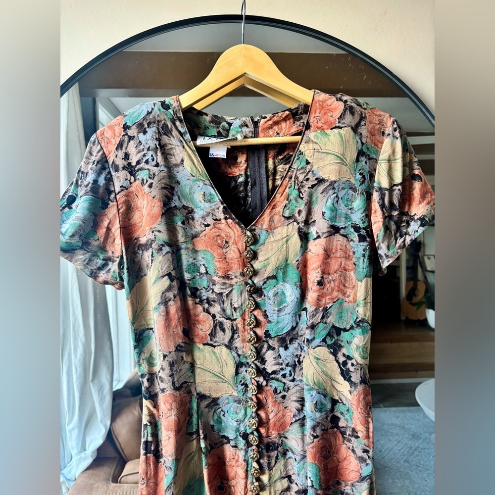 Vintage LA BELLE | floral midi dress | size 7 - Picture 4 of 6
